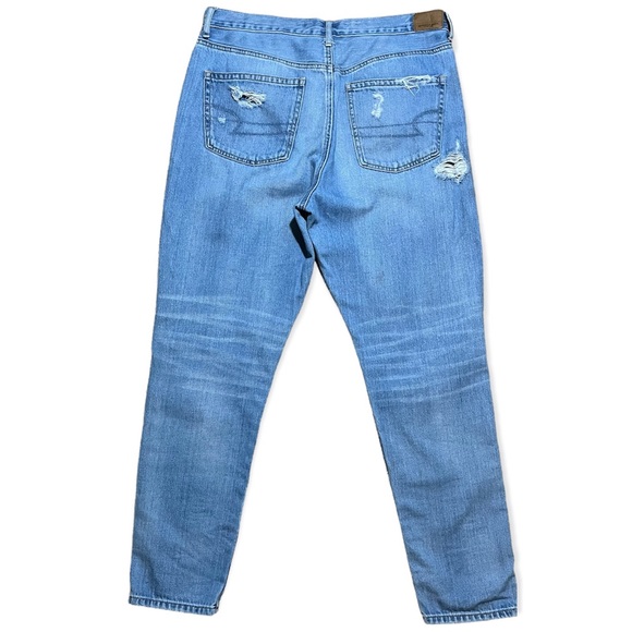 American Eagle Hi-Rise Girlfriend Distressed Light Wash Buttonfly Jeans Sz 12 - Picture 2 of 14